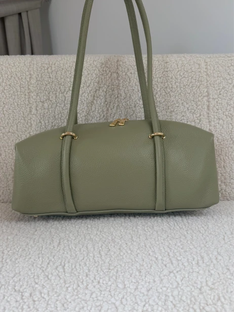 Torebka skórzana damska jamnik maxi baguette pistacja 001
