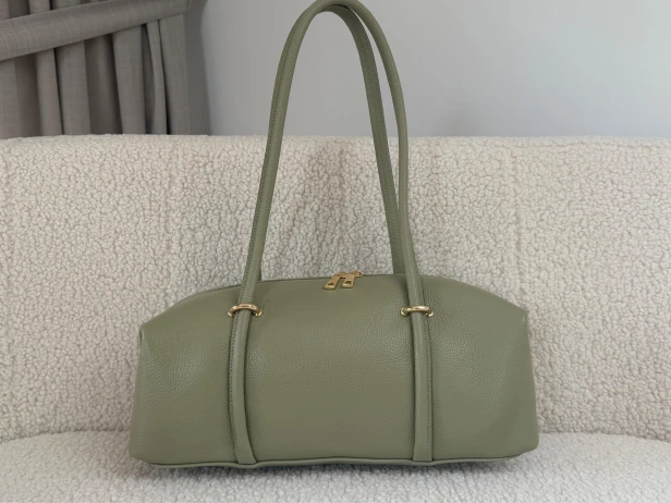 Torebka skórzana damska jamnik maxi baguette pistacja 001