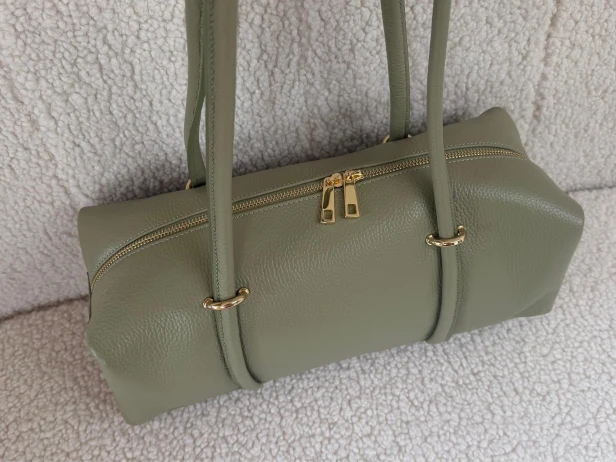 Torebka skórzana damska jamnik maxi baguette pistacja 001