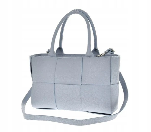Włoska skórzana torebka PREMIUM baby blue szachownica SZACH001