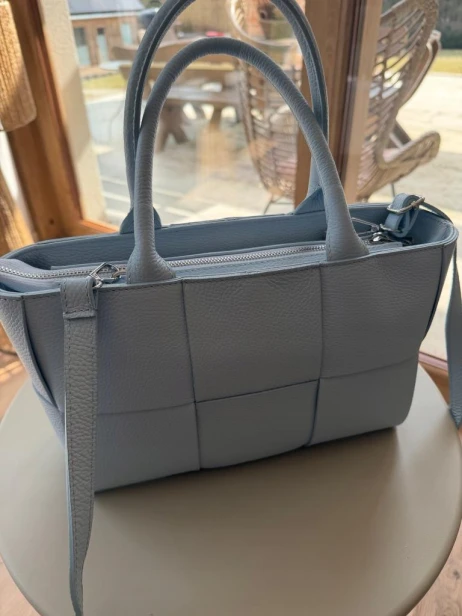 Włoska skórzana torebka PREMIUM baby blue szachownica SZACH001