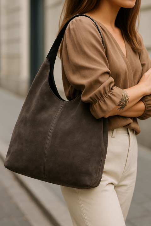 Torebka damska zamszowa - minimalistyczna shopperka