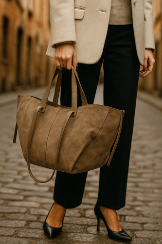 Włoska skórzana torebka - kamienny beż / Taupe