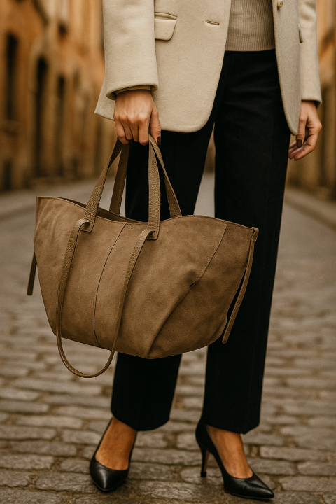 Włoska skórzana torebka - kamienny beż / Taupe