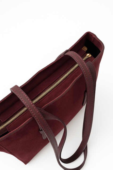 Torebka shopperka zamszowa bordowy