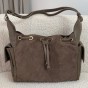 Shopper skórzana torebka zamsz taupe A4   - 014