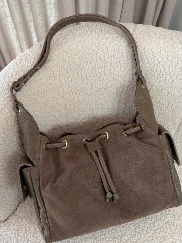 Shopper skórzana torebka zamsz taupe A4   - 014