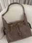 Shopper skórzana torebka zamsz taupe A4   - 014