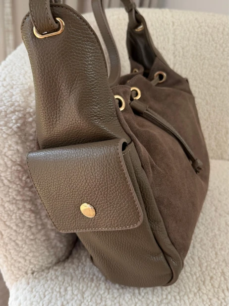 Shopper skórzana torebka zamsz taupe A4   - 014