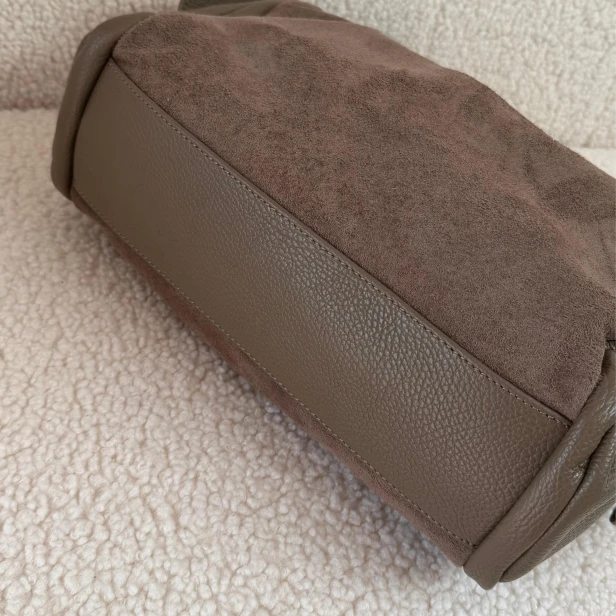 Shopper skórzana torebka zamsz taupe A4   - 014